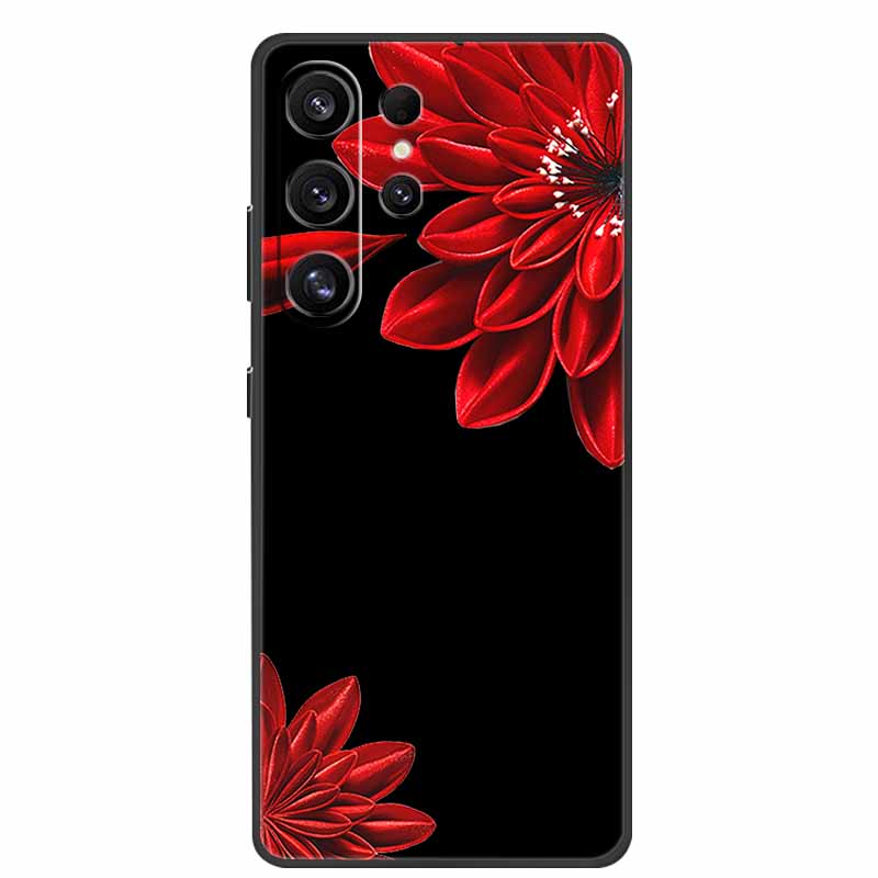 For Samsung Galaxy S26 Ultra Case Cute Floral Black Luxury Soft Silicone Back Cover For Samsung S26 Ultra Cases GalaxyS26 Ultra