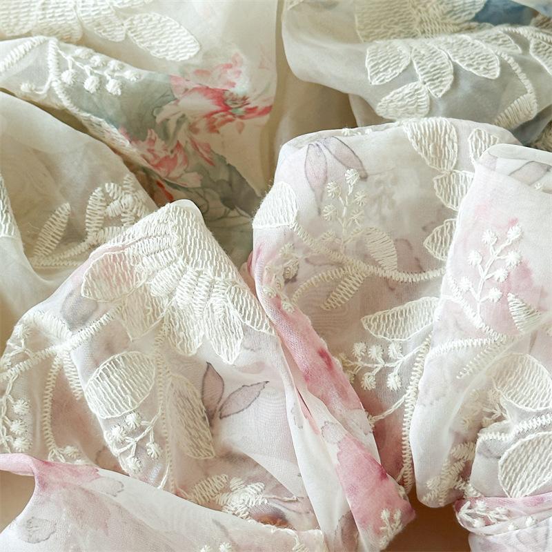 Translucent Embroidery Flower Hair Ties Sheer Aesthetic Floral Scrunchies Romantic Bride Maid Hair Jewelry For Women