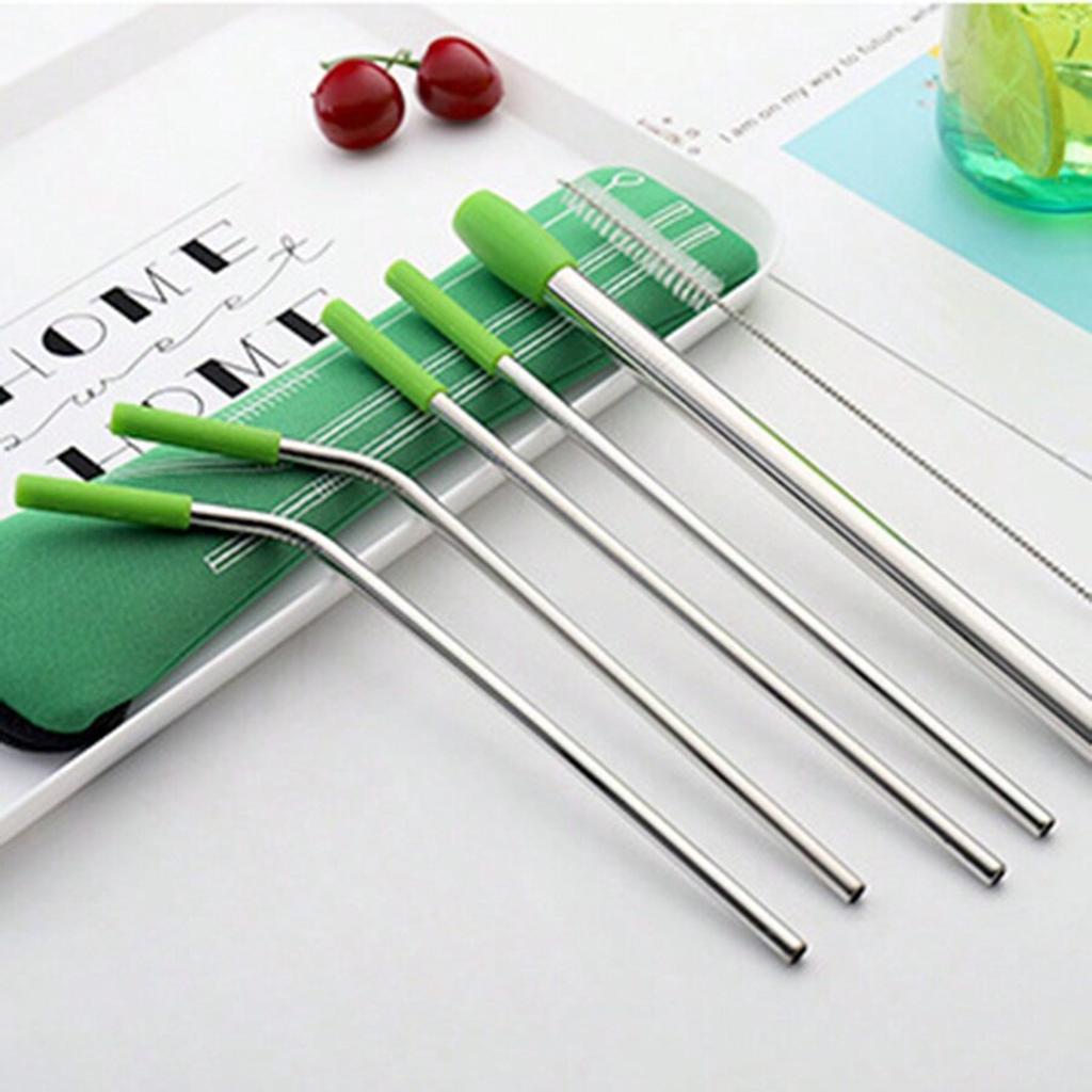 7pcs, Straw, Stainless Steel Reusable Straws With Silicone Straw Tip,Tea Straws, Travel, Beach, Party Supplies