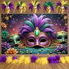 Feather Mask Background Festive Purple Green Gold Banner Festive Backdrop Green Bead Mardi Gras Backdrop For Carnival Parade