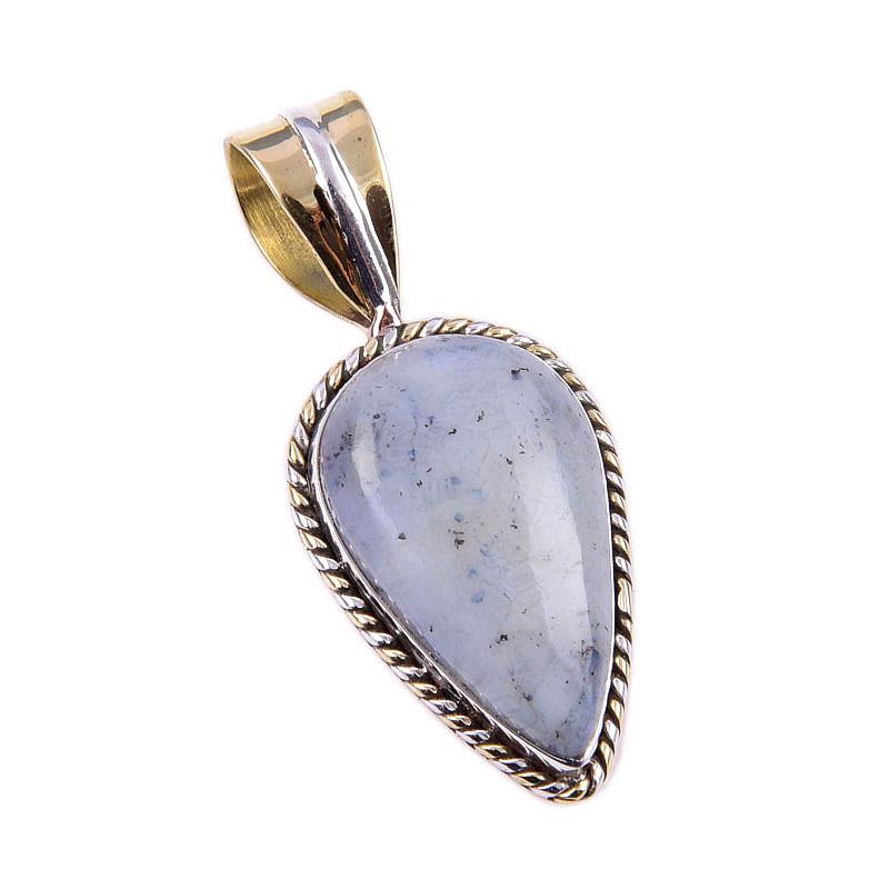 Natural Dendrite Opal 925 Solid Sterling Silver Gift TwoTone Pendant 1.25" b5O27