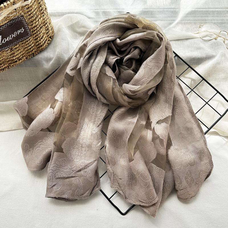 Spring/Summer New Simulated Silk Stain Dyeing Cutting Flower Thin Scarf Sunscreen Shawl