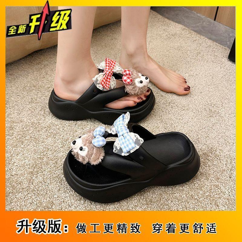 Cartoon cute thick-bottomed beach non-slip foot sandwich muffin bottom sandals 2025 new flip-flops women's summer wear