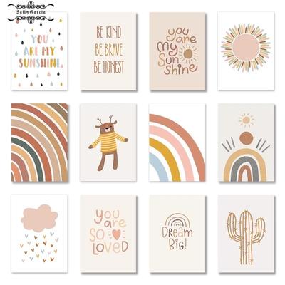 Nursery Wall Art Print Alpaca Poster Rainbow Painting Sunshine Prints Kids Boho Posters Nordic Wall Pictures for Baby Room Decor