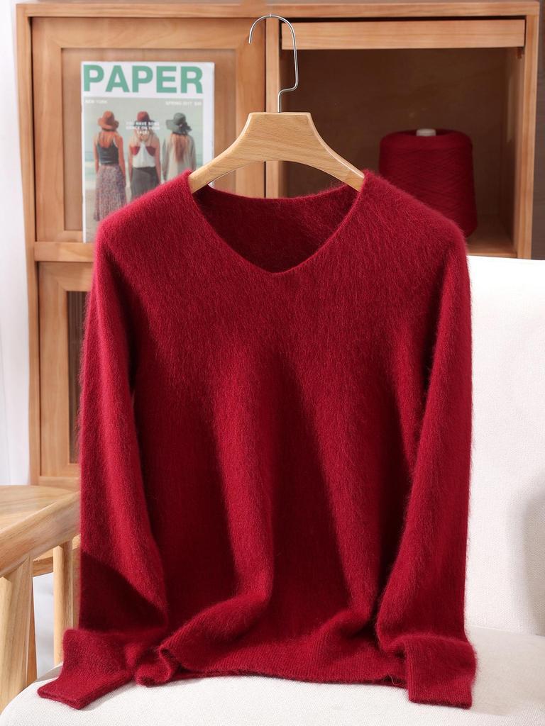 Damen Schlank geschnittener V-Ausschnitt Nerz Kaschmir Pullover, Große Größen, Herbst/Winter Pullover