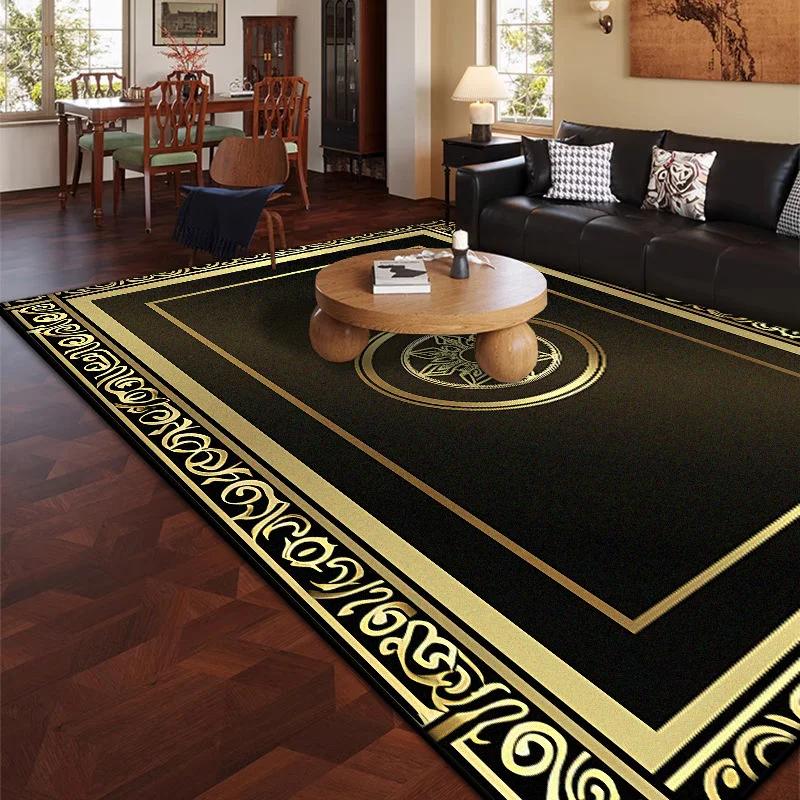 Luxury Living Room Carpets Black Golden Design Indoor Antiskid Rug 140x200 Large Size Dining Room Decoration Home Mat Bedside