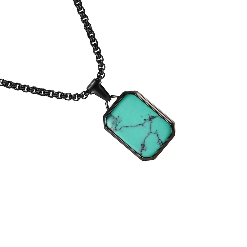 Stainless Steel Geometric Necklace Rectangular Pendant Necklace Stone Neck Jewelry Chain Necklace Suitable for Men