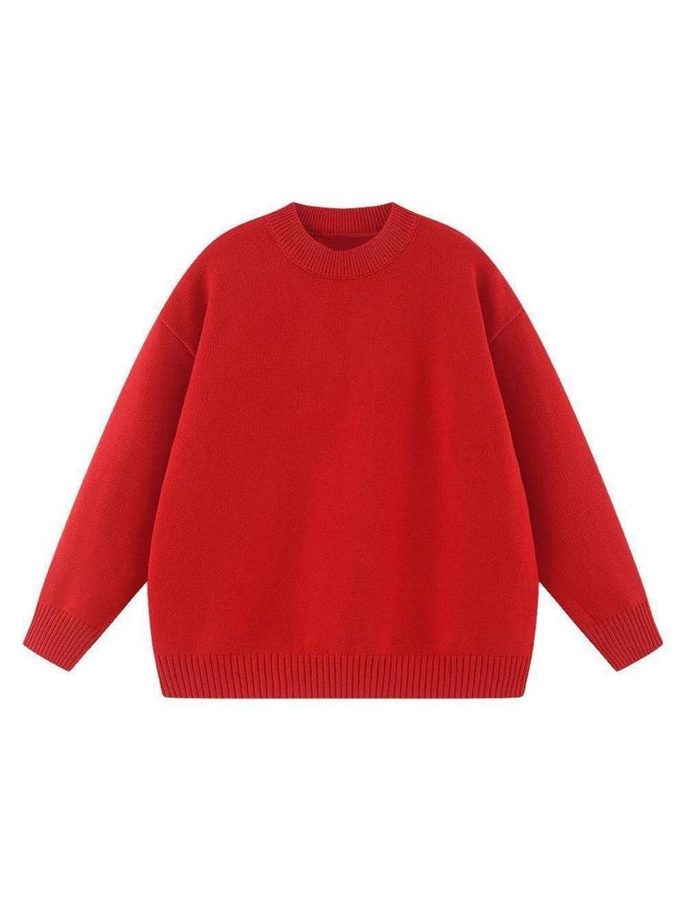680g Heavyweight Knit Sweater with Faux Rabbit Fur Style, Round Neck, Unisex, Autumn/Winter, Customizable Inner and Outer Layers