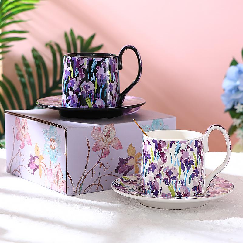 Tazza da Caffè Iris Set di Tazze in Ceramica Squisito Regalo Tazza Premium Sottobicchiere Tazza da Tè Pomeridiano Souvenir