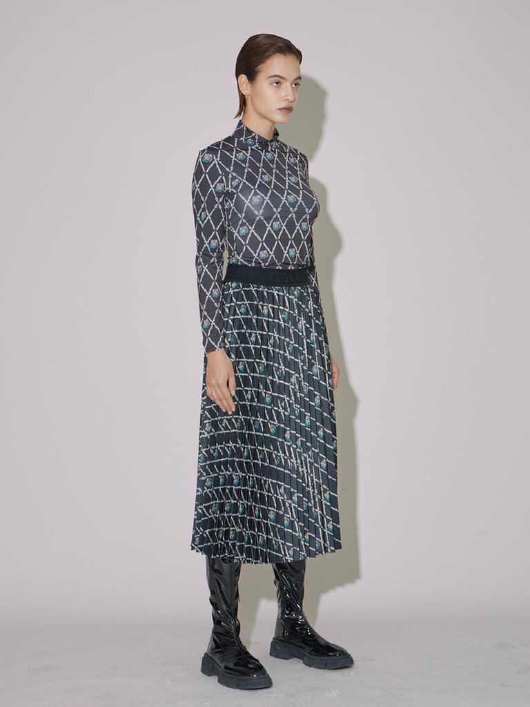 VEGAN TIGER Print Pleated Skirt (Charcoal)