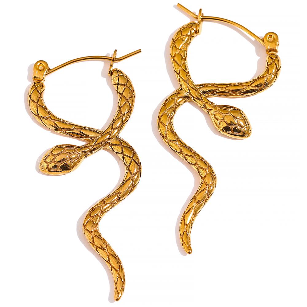 

Yhpup Stylish Unique Stainless Steel Snake Unusual Hoop Earrings Statement Pvd Gold Color Texture Waterproof Charm Jewelry Women