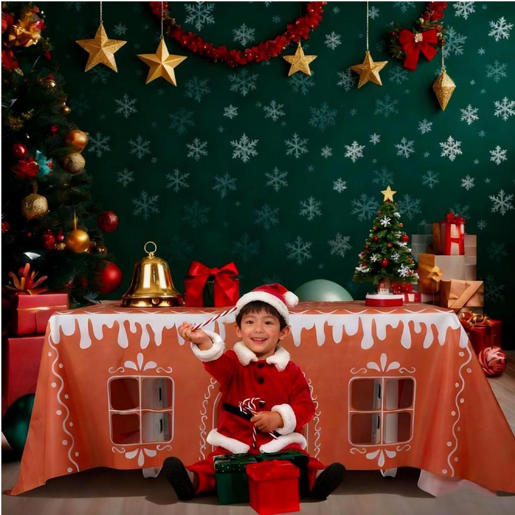 Reusable Christmas Decoration Tablecloth Gingerbread House Christmas Table Cover Winter Picnic Christmas Party Home Decorations