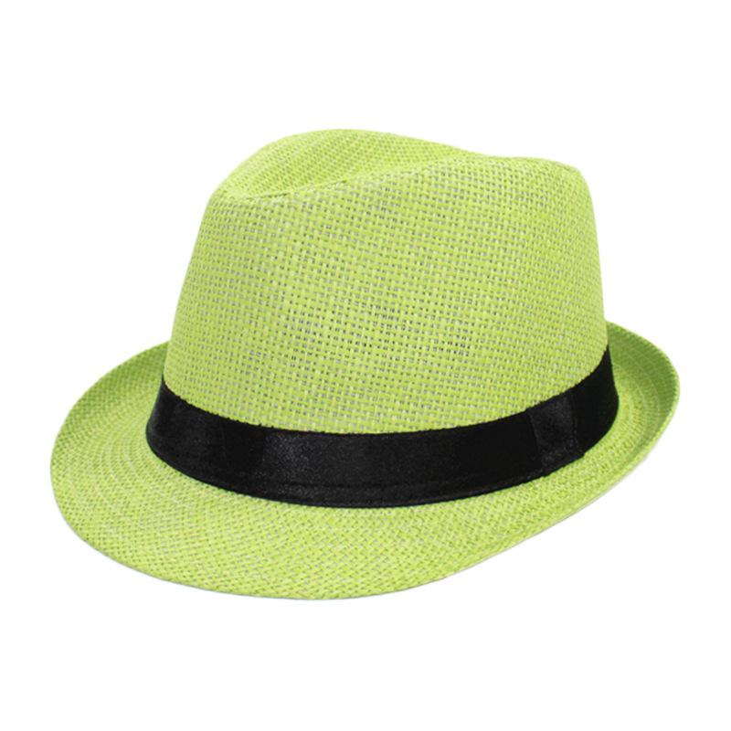 Frühling Sommer Eltern Kind Leinen Stroh Atmungsaktive Kappe Herren Reise Sonnenschutz Band Dekoration Sonnenschutz Jazz Hut Sonnenhut F58