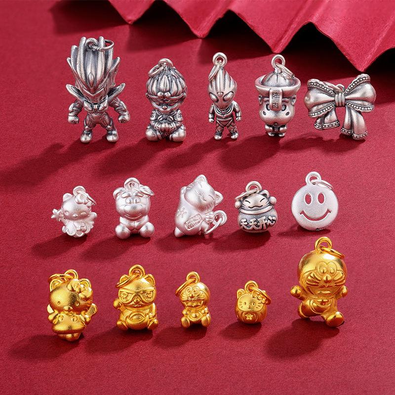 Sterling Silver 3D Lucky Cat Pendant - Cute Wealth Charm for Baby or Bestie Gift