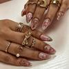 30 Pieces Of Wearable Nails 3d Gilt Nude Pink Almond Love Key Pearl Gold Edge Manicure Nail Pieces