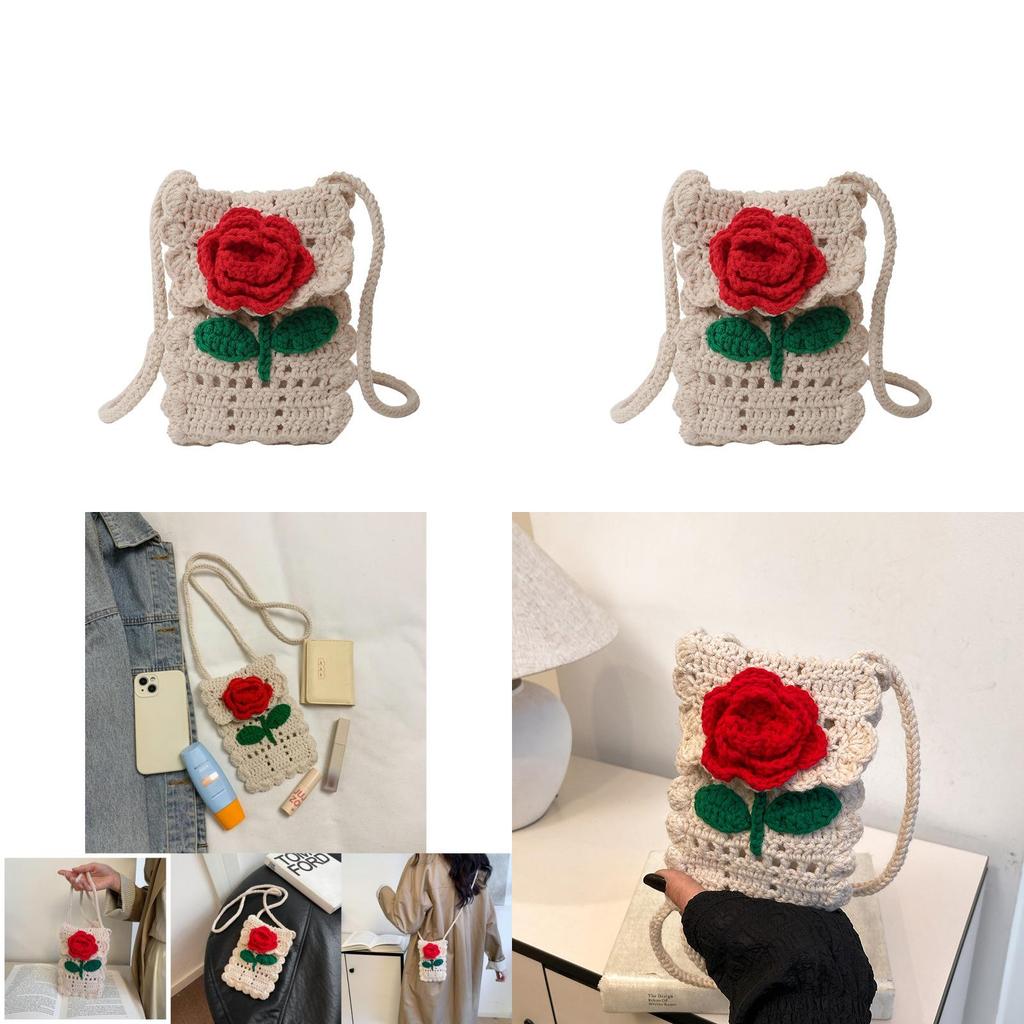Knit Flower Girls Crossbody Bag With Durable Material For Daily Use