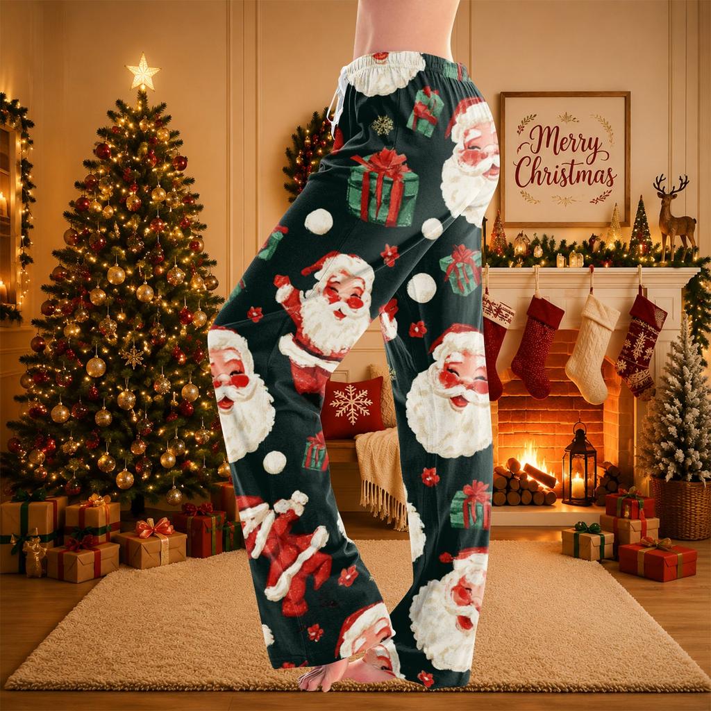 Kadın Yılbaşı Baskılı Pijama Pantolonu - Uyku ve Günlük Tatil Giyimi İçin