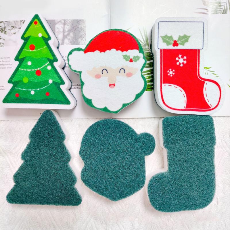 Christmas Kitchen Cleaning Supplies Durable Dishcloths Easy To Clean Cleaning Brushes Cute Sponges Home Decor 10x12cm