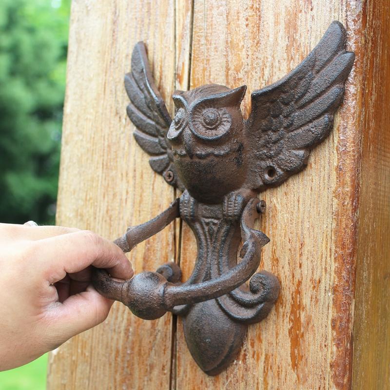 Retro Owl Door Knocker Cast Iron Craft Iron Door Ring European Style Animal Villa Home Entrance Decoration Wall Ornament