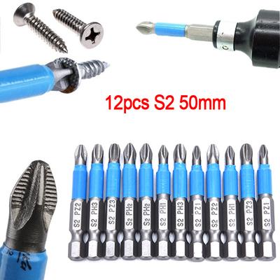 12Pcs Anti Slip Electric Screwdriver Bits Hex Shank Ph 50Mm Single Side Drills