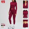 Nude yoga set, zipper tight fitness suit, outdoor running sports set for women