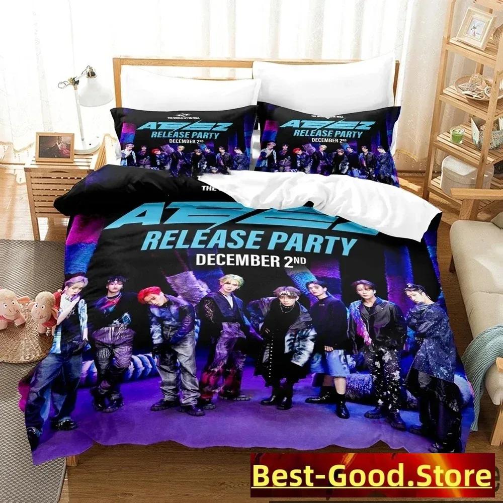 The World Ep.fin Ensemble de literie ATEEZ Housse de couette Ensemble de lit Housse de couette Taie d'oreiller Couette King Queen Size Garçons Adultes Literie EU Single 135x200cm