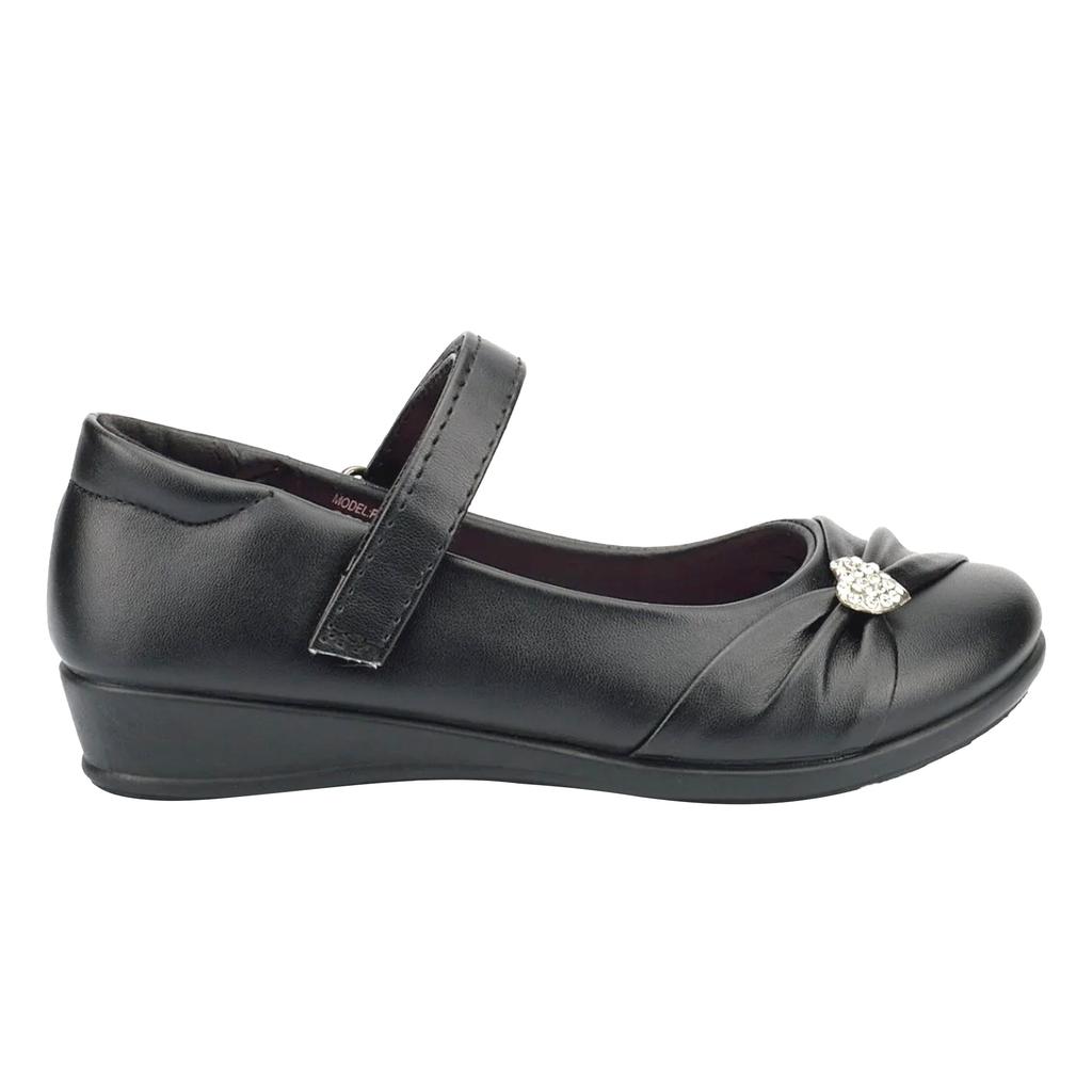 US Brass Girls Paige II Touch Fastening Bar Diamante Trim Shoes