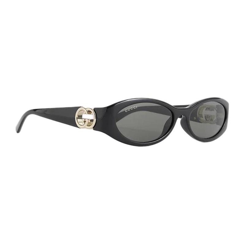 GUCCI Logo Plastic Oval Sunglasses Unisex Couple Black