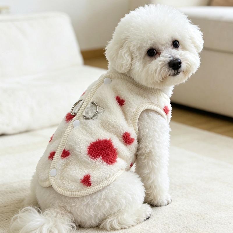 Double-Sided Fleece Puppy Jacket | Warm Vest for Pets & Cats | Heart Pattern Dog Clothes | Button-Back Open Vest for Maltese