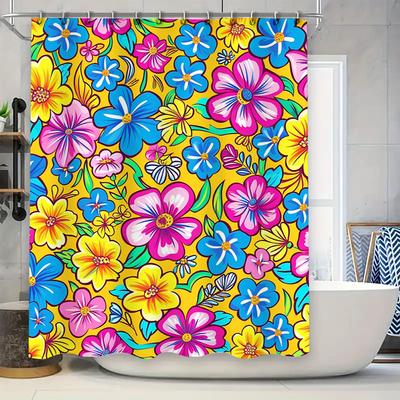 Bright Colorful Floral Shower Curtain Printed Fabric Home Decor Item for Bathroom Decoration, Size 60x72 Inches (152*183cm) In Y