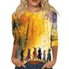 Women's Halloween Print Three-Quarter Sleeve Round Neck Casual T-Shirt Top