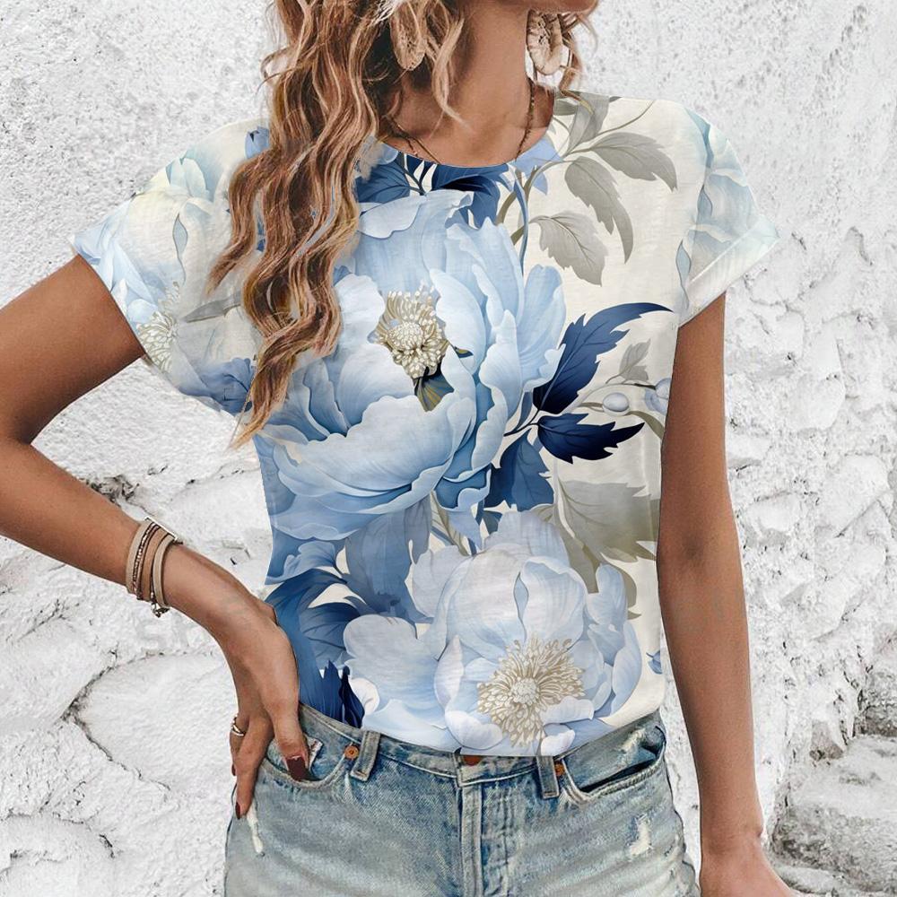 Summer Beautiful Flowers 3D Print T-shirts Women Streetwear Casual Fashion Y2k Short Sleeve T Shirt O-neck Tees Tops Clothing