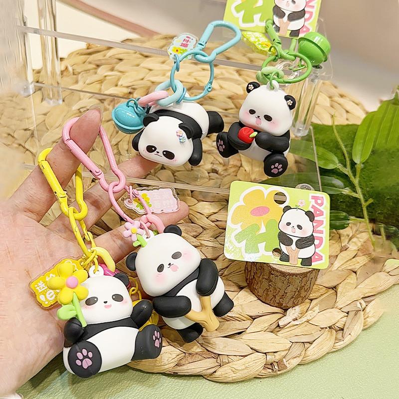 Charming Panda Fluffy Keychain Fun Zoo Character Keyring Colorful Resin Material Design
