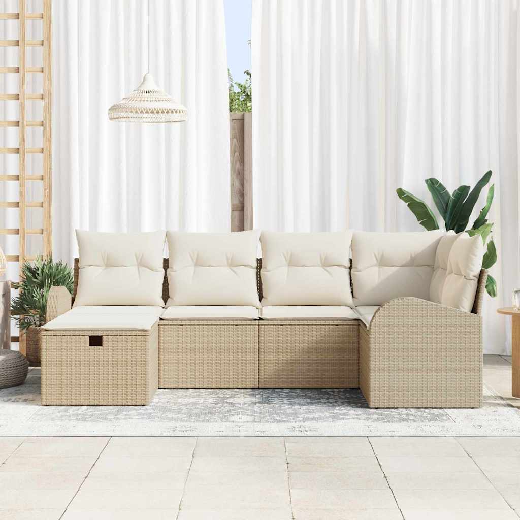Garden Sofa Set with Cushions and Storage 6 Pcs Beige Poly Rattan
