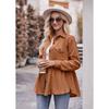 YYFS Women's Fashion Casual Spring Fall Solid Color Print Long Sleeve POLO Neck Blouses & Shirts