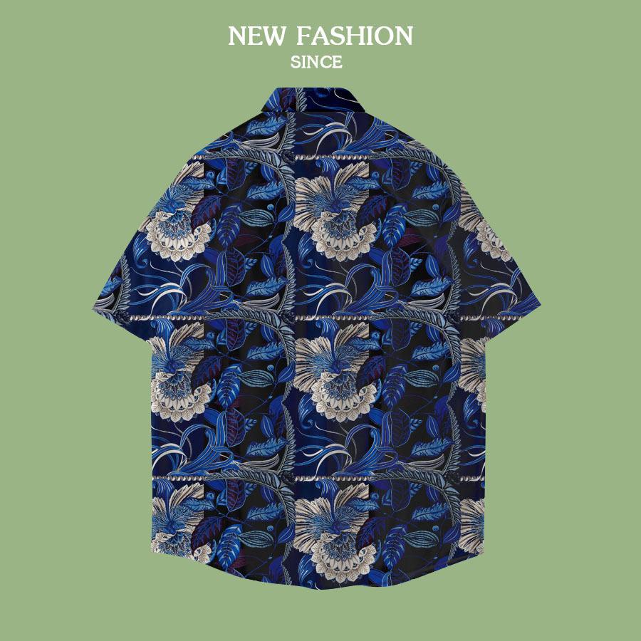 Men'S Shirt Summer Flower Fashion Casual Short Sleeve Flower Shirt Men'S