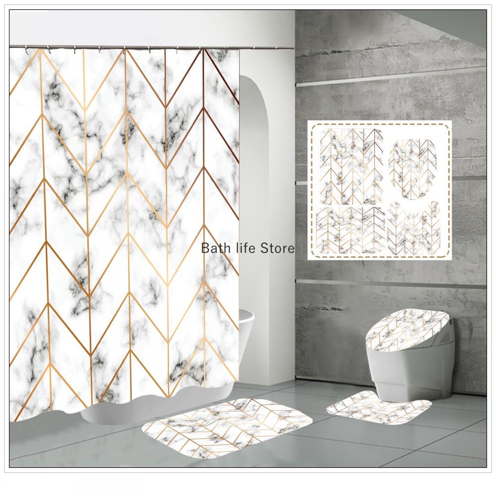 Luxury Golden White Marble Shower Curtain Modern With Non Slip Rug Mat Bathroom Waterproof Polyester Fashion Home Decor 180x180