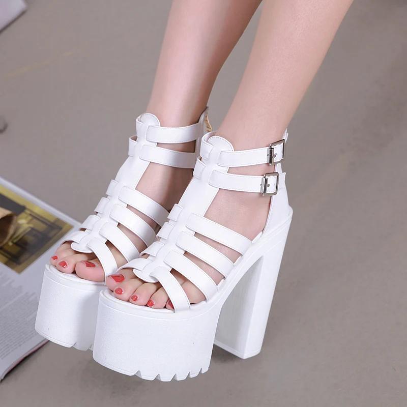Fashion 14CM Women Sandals High Heels Summer Fashion Ankle Buckle Strap Female Gladiator Sandals Platform Shoes Block Heels