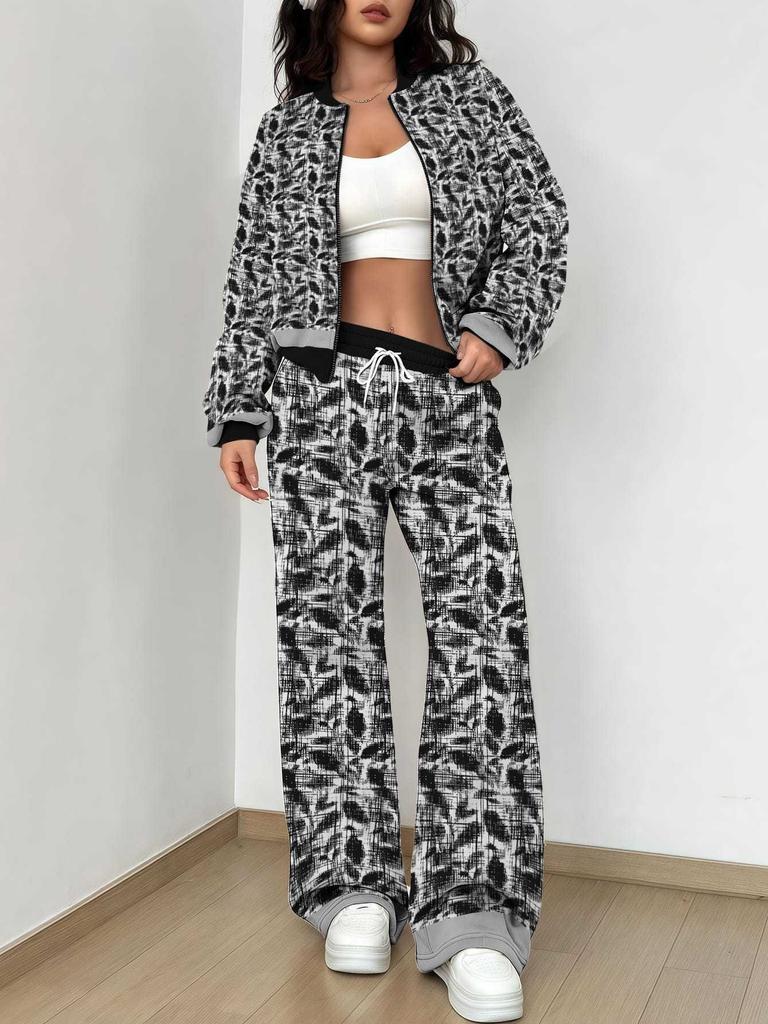 Splicing Autumn and Winter New European and American Fashion Sense Women's Clothing Floral Printing Suit Women
