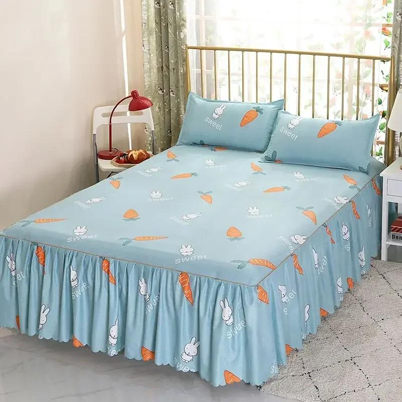 3PCS Bett Rock Baumwolle Bettdecke Set Stickerei Bett Kleid Kissenbezüge 3 Teile/satz Für König/Königin Doppel 1,5/1,8/2M Blatt Abdeckung
