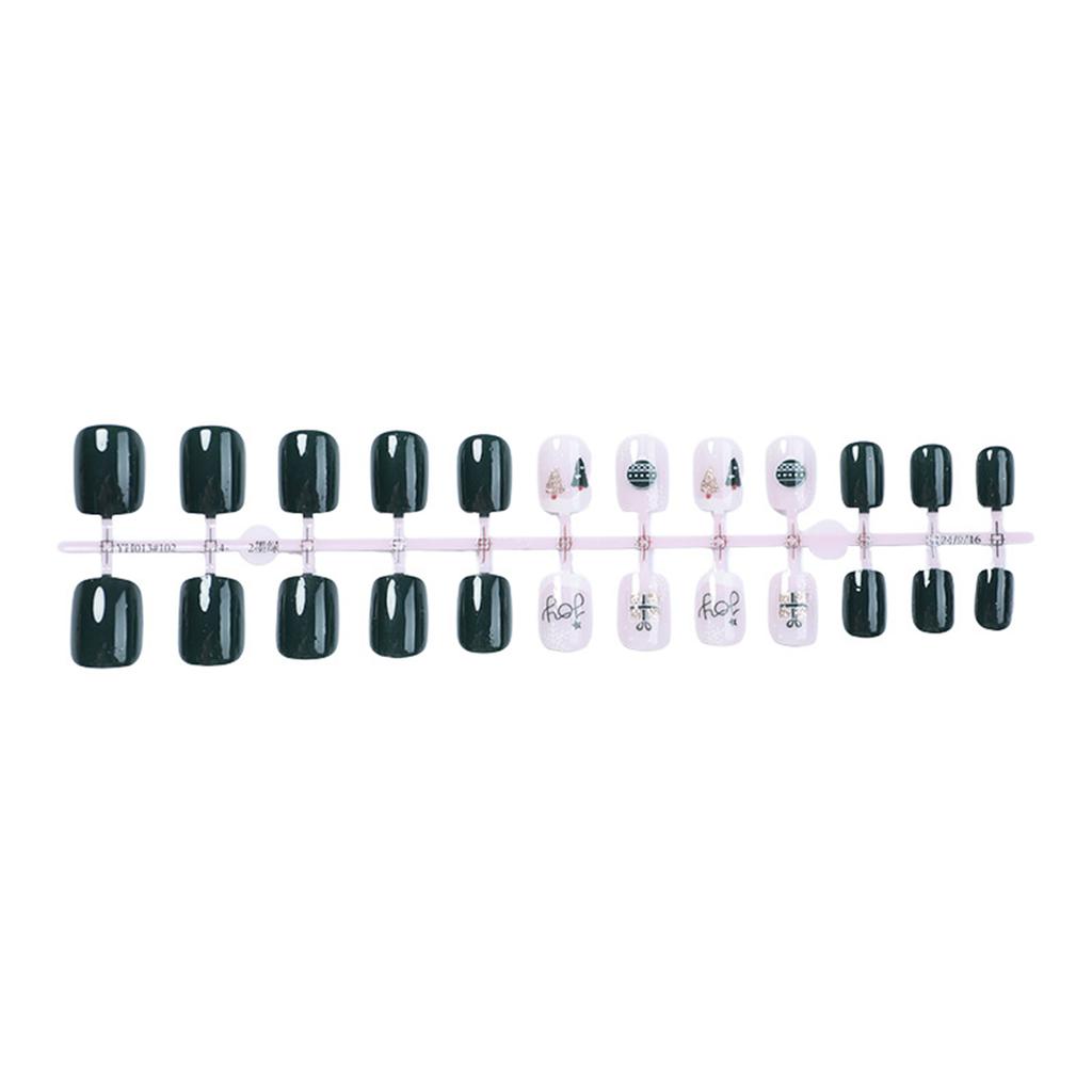 Christmas Press On Nails False Nails with Christmas Tree Designs Full Cover Stick On Nails Short Square Artificial Nails