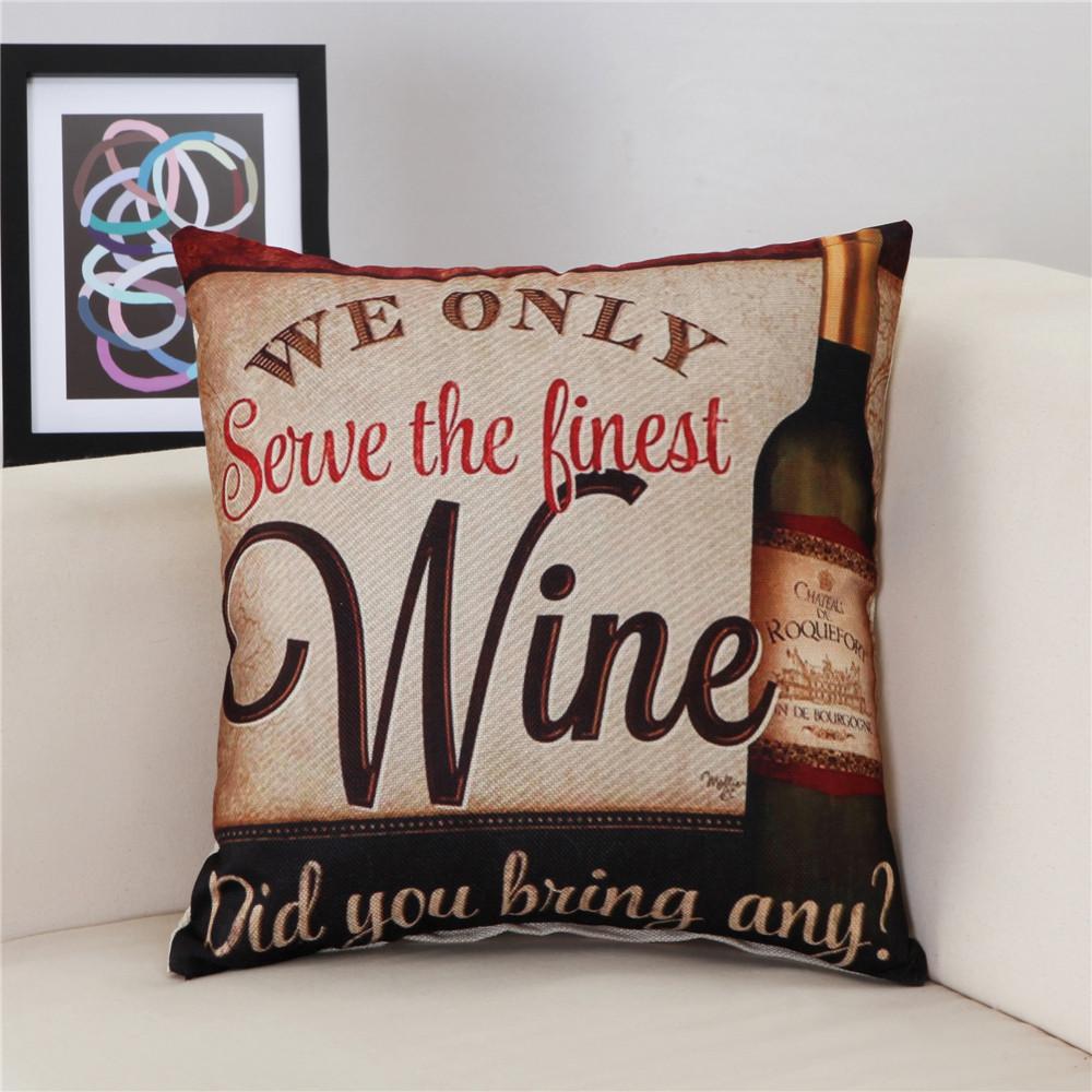 45x45cm Vintage Beer Printed Cushion Cover Bar Coffee Shop Wine Party Sofa Chair Decor Cotton Linen Pillow Case