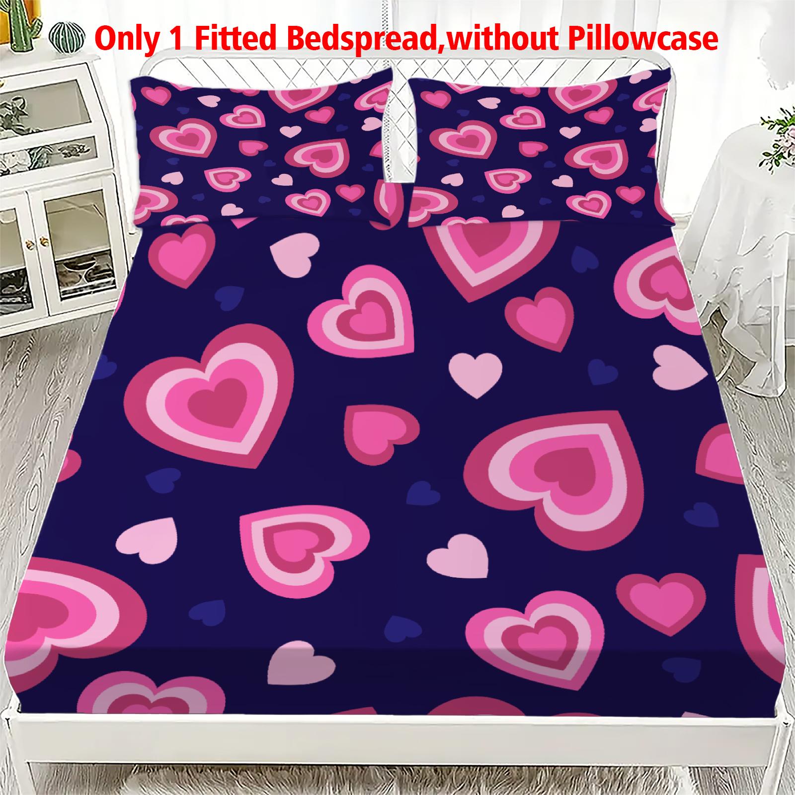 

1PC Princess Love Heart Fitted Sheet Print Soft Polyester Bed Cover Breathable Fitted Sheet Set Home Decor without Pillowcase 99x190x25cm