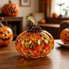 Fall Season Decoration Mini Hand Blown Glass Pumpkin Ornament, Collectible Thanksgiving Halloween Transparent Figurine Faux Crystal Hanging for Fall,