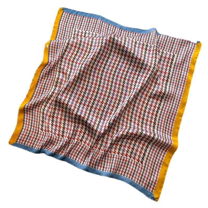 Foreign Silk Scarf Thousand Birds Plaid Scarf Small Square Scarf 71cm Thin Sunscreen Yarn Shawl Live Stream