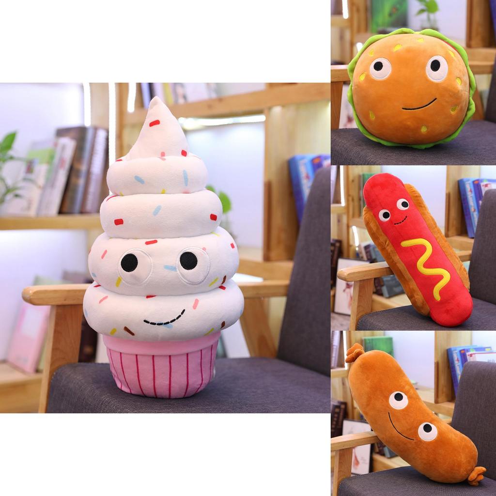 Adorable Plush Hamburger Hot Dog Popcorn Fries Ice Cream Teddy Bear Cushion Toy