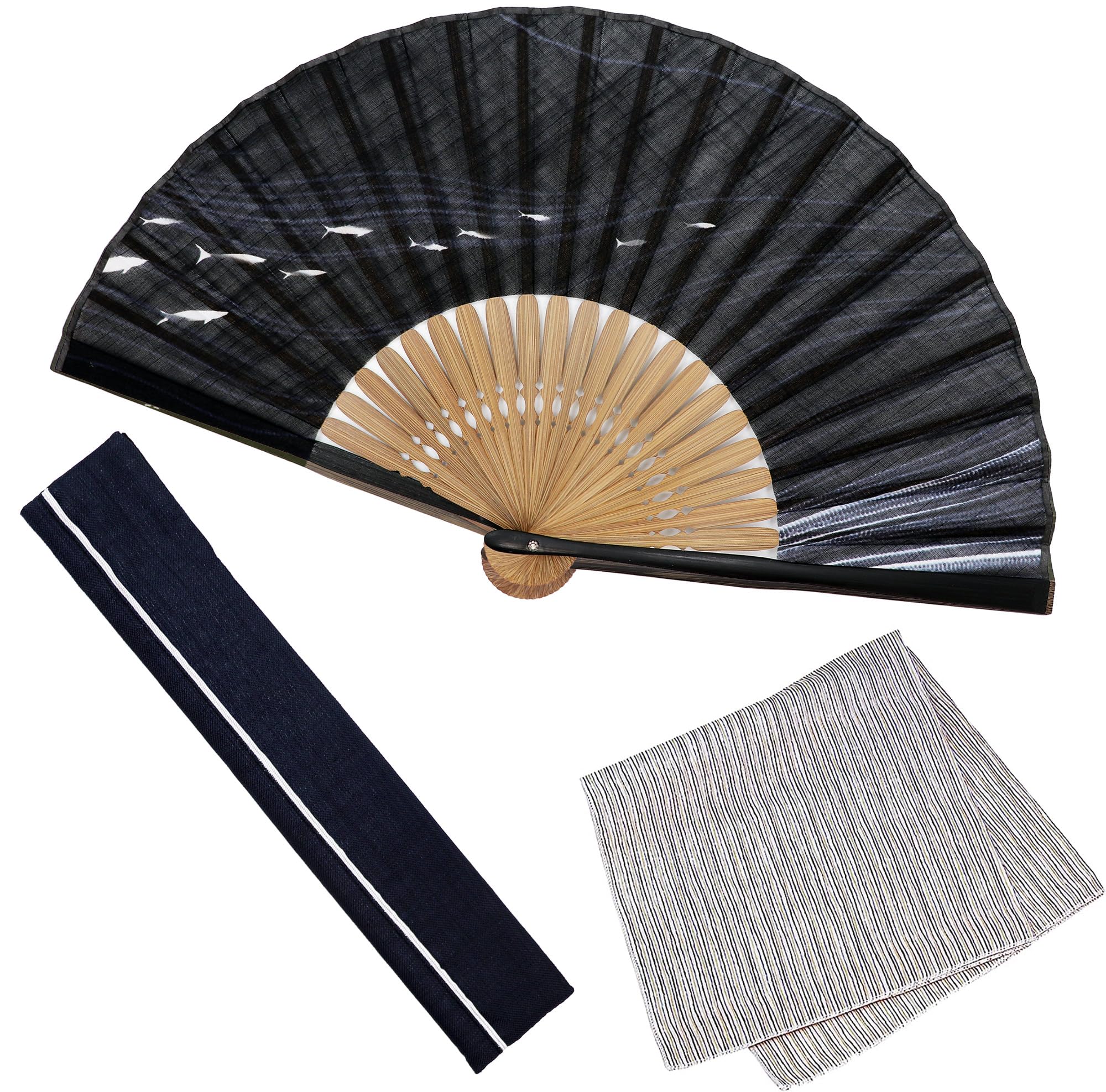 

Folding fan for fan fan set with Ripple [Osaka Choseido] men, stylish, business, bag, holder, handkerchief, (navy)