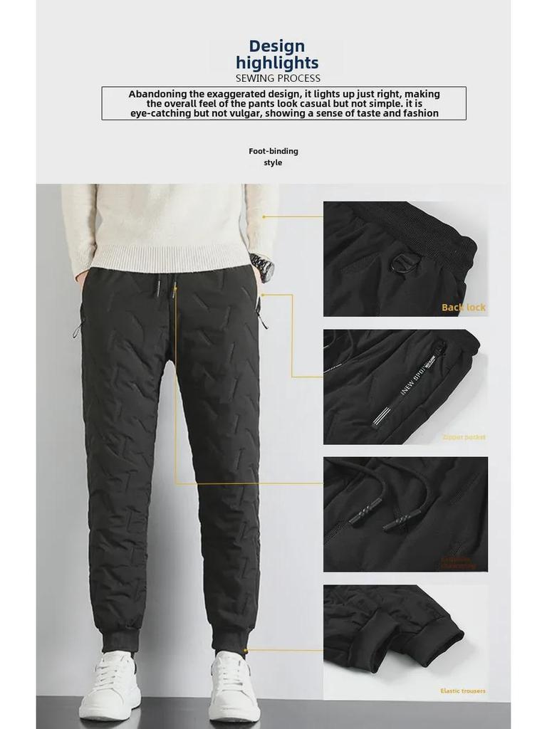 Men's Windproof Winter Sweatpants - Large Size, Cotton, Velvet, Lambskin, Three-Layer Composite, Warm, Casual, Loose Fit