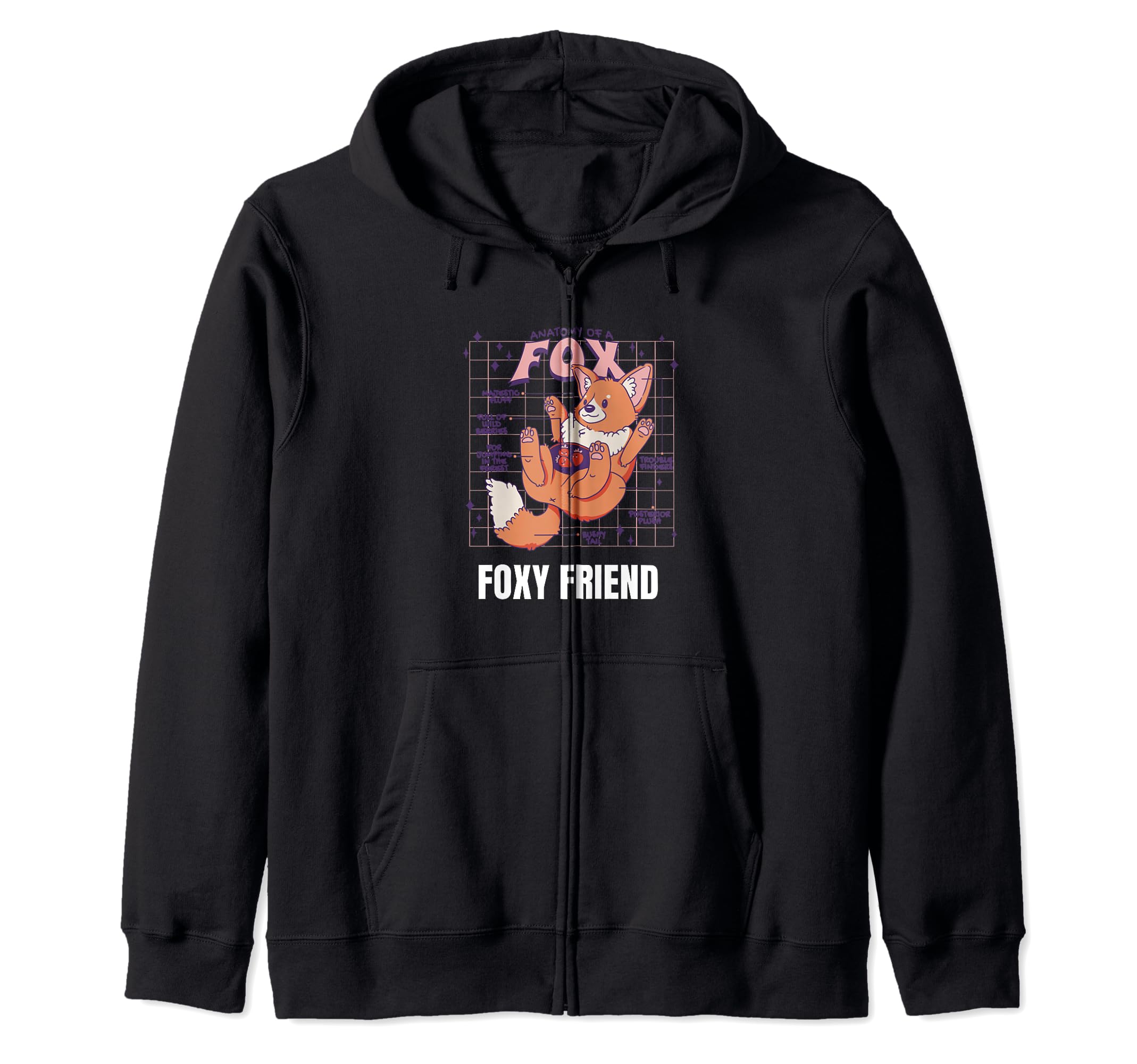 Foxy Friend Retro Cute Fox Design Zip-Up Hoodie