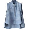 Ethnic Chinese Style Buckle Spring Summer Denim Vest Wearing Plus Size Cheongsam Blouse Sleeveless Cardigan Coat Female